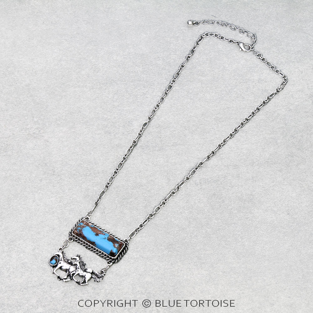 Western Horse Rectangle Stone Necklace