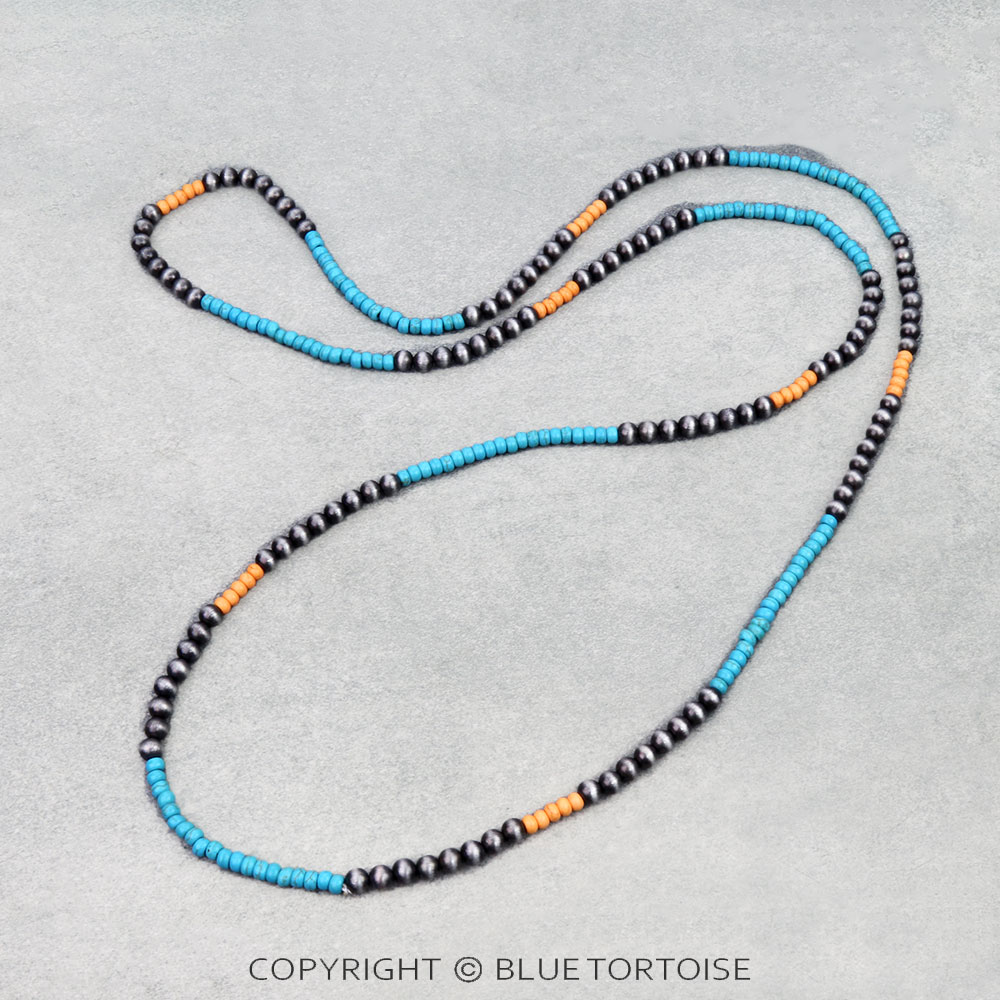 2 Layer Navajo Style Pearl & Bead Necklace - Image 3
