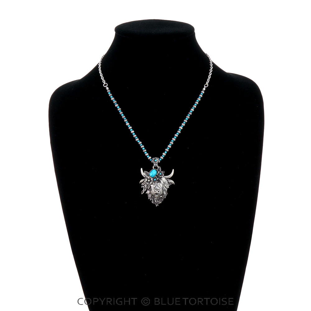 Western Farm Animal Highland Cow Pendant Necklace - Image 2