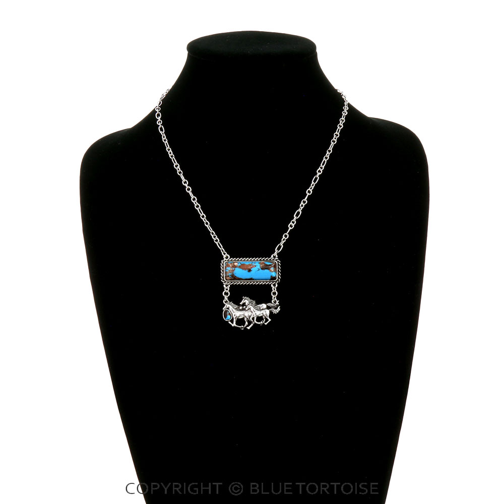 Western Horse Rectangle Stone Necklace - Image 2