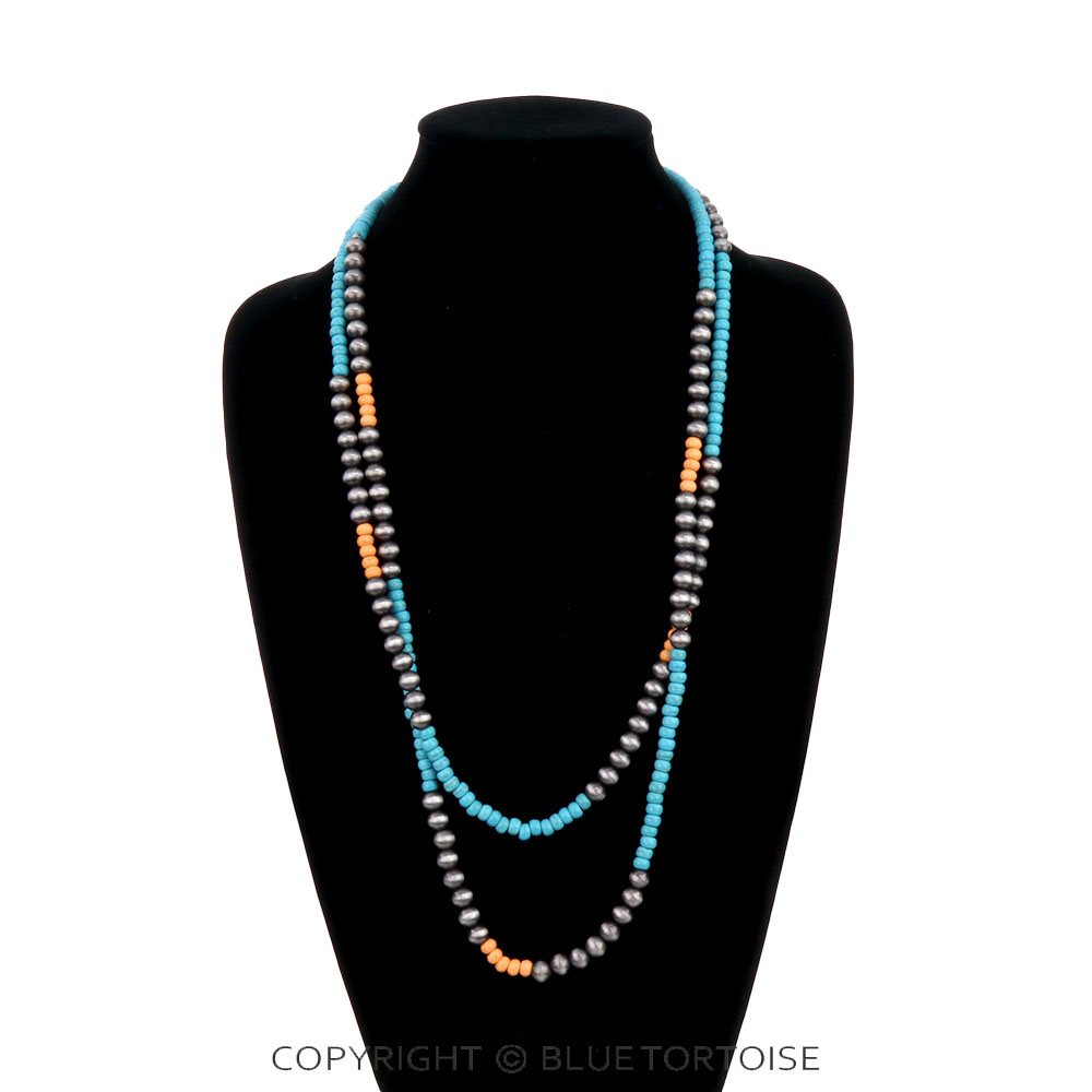 2 Layer Navajo Style Pearl & Bead Necklace - Image 2
