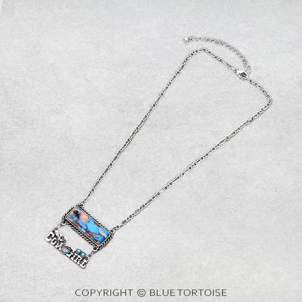 Western Cowgirl Rectangle Stone Necklace