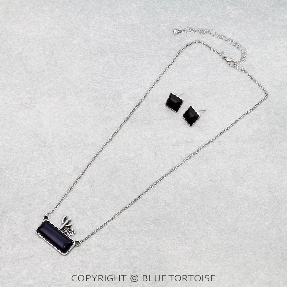 Western Cactus Rectangle Stone Necklace Set