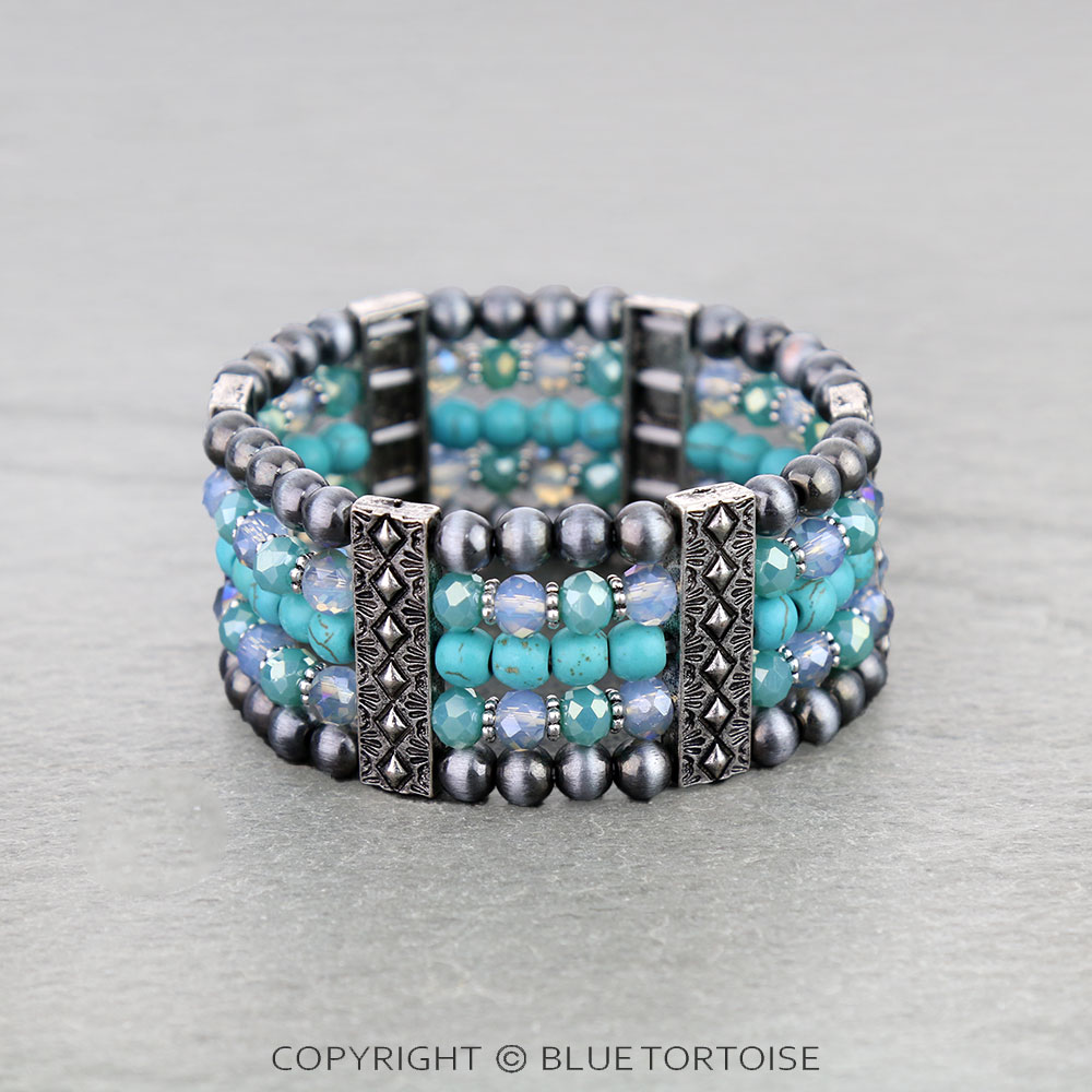 Western Navajo Style Pearl & Bead Stretch Bracelet