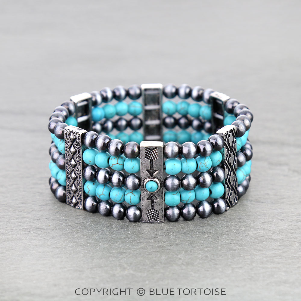 Western Navajo Style Pearl & Bead Stretch Bracelet