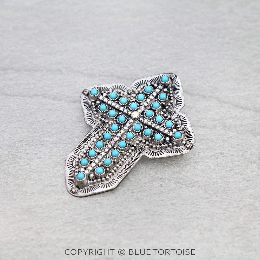 Western Cross Stone Brooch Pin