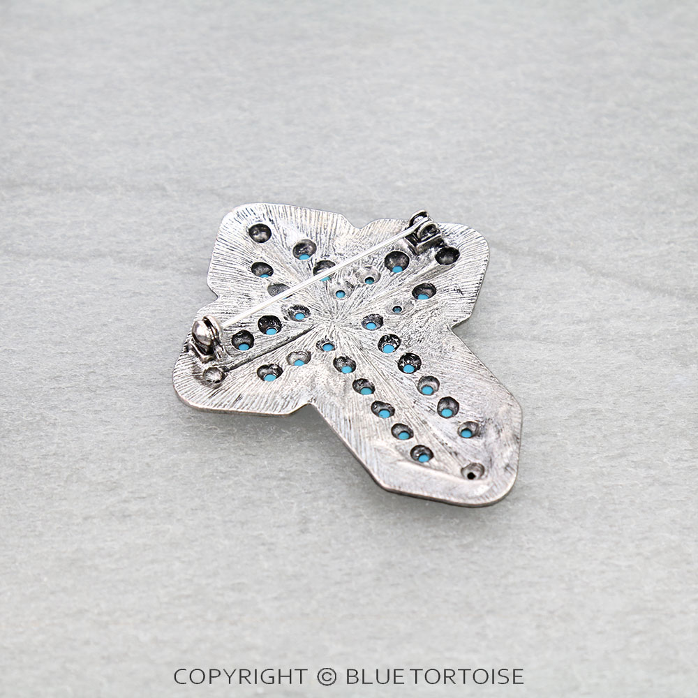 Western Cross Stone Brooch Pin - Image 2
