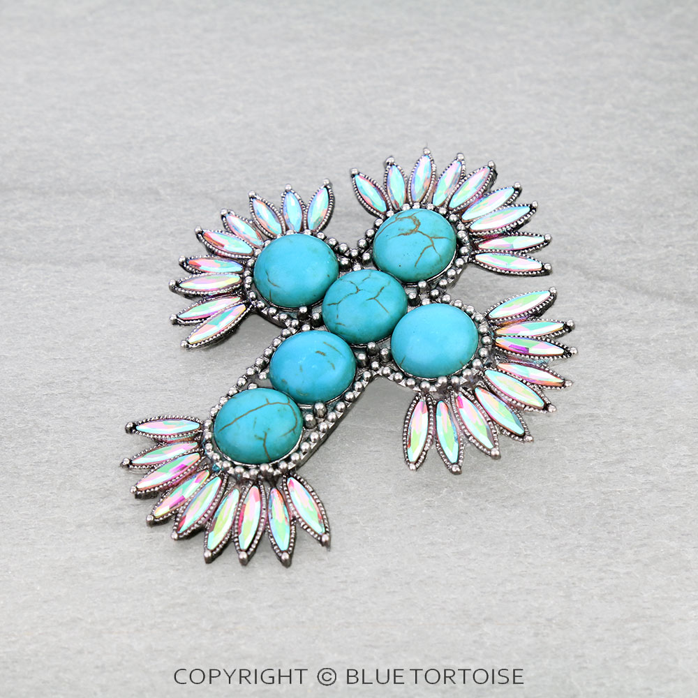Western Cross Stone Brooch Pin