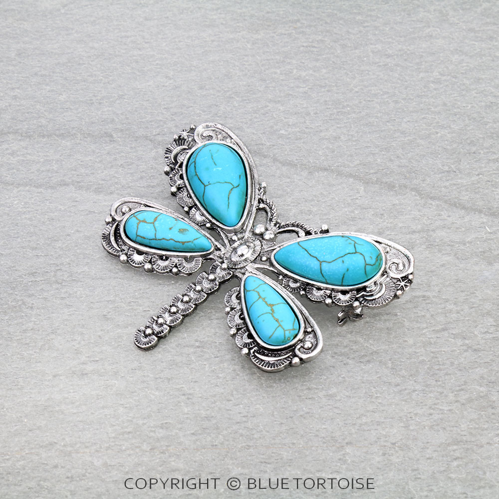Western Dragonfly Stone Brooch Pin