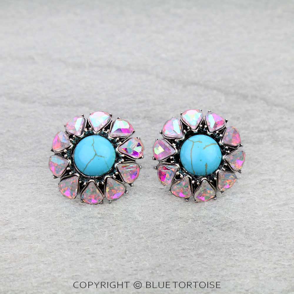 Western Concho Stone Stud Earrings