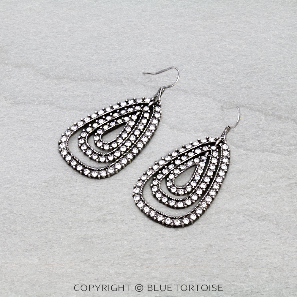 Teardrop with Stone Fish Hook Earrings