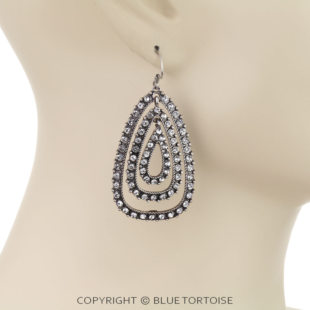 Teardrop with Stone Fish Hook Earrings - Image 2