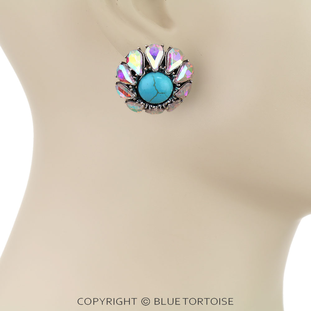 Western Concho Stone Stud Earrings - Image 2