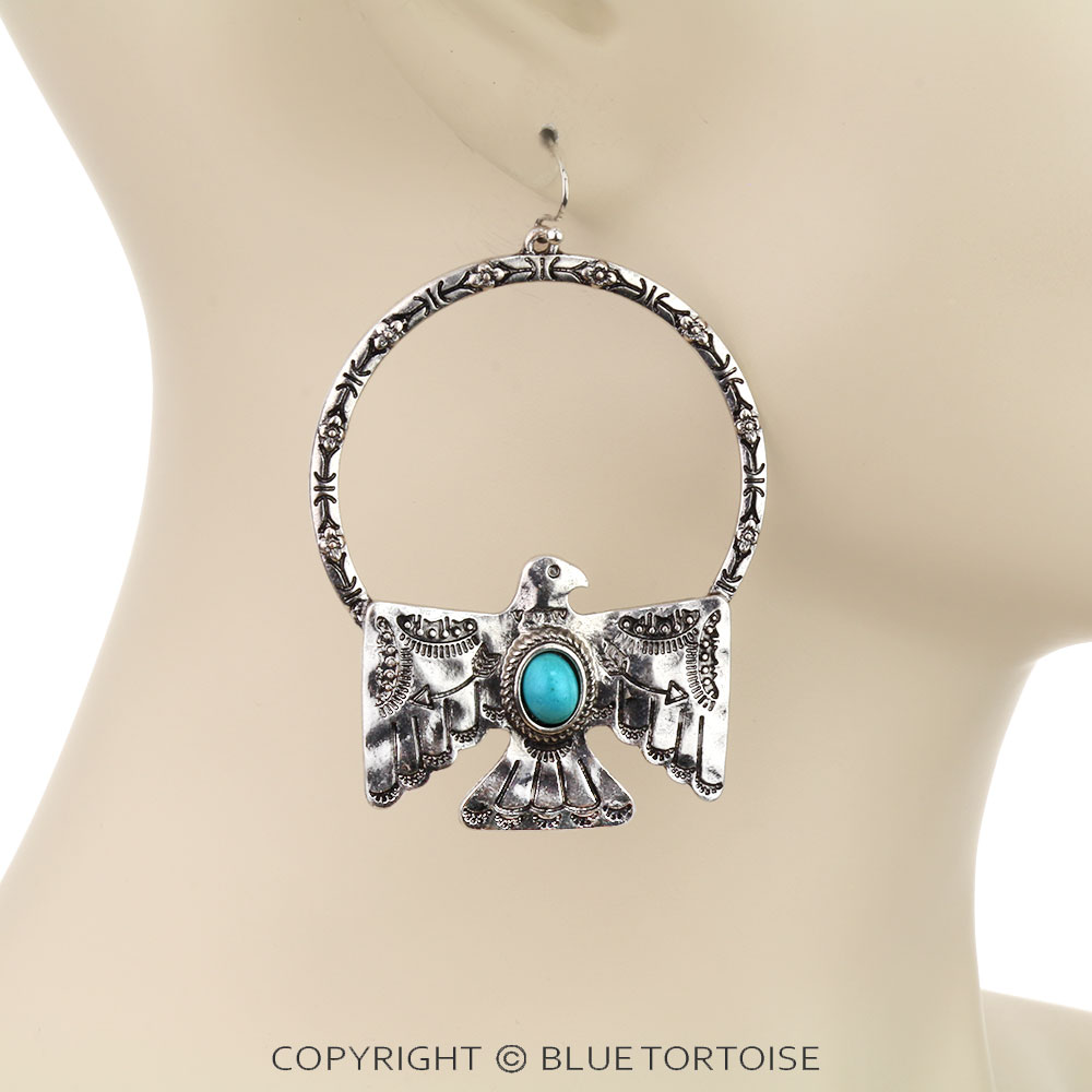 Western Thunderbird Stone Round Dangle Earrings - Image 2