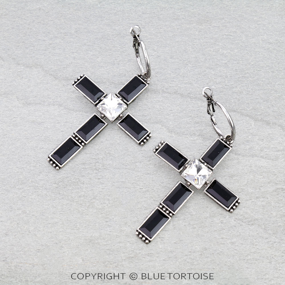 Western Cross Stone Hoop Earrings