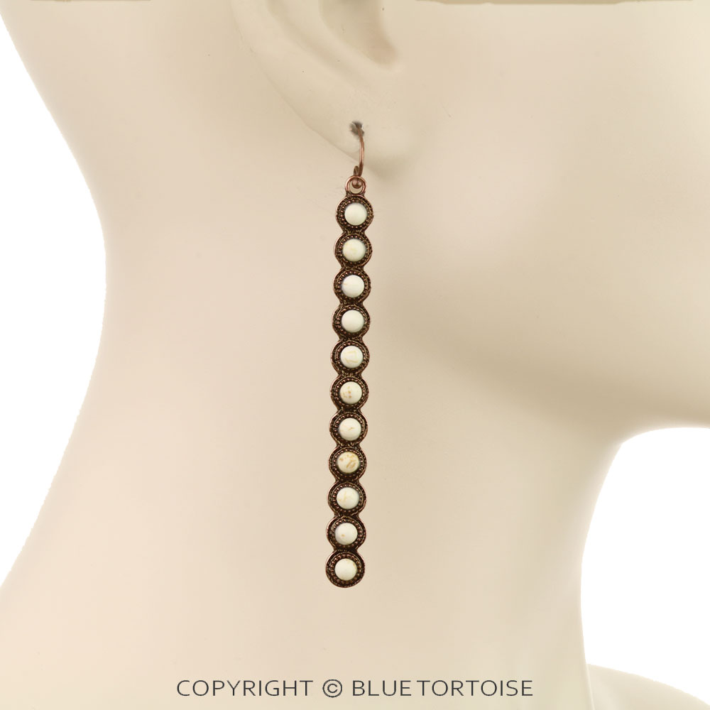 Western Round Stone Bar Dangle Earrings - Image 2