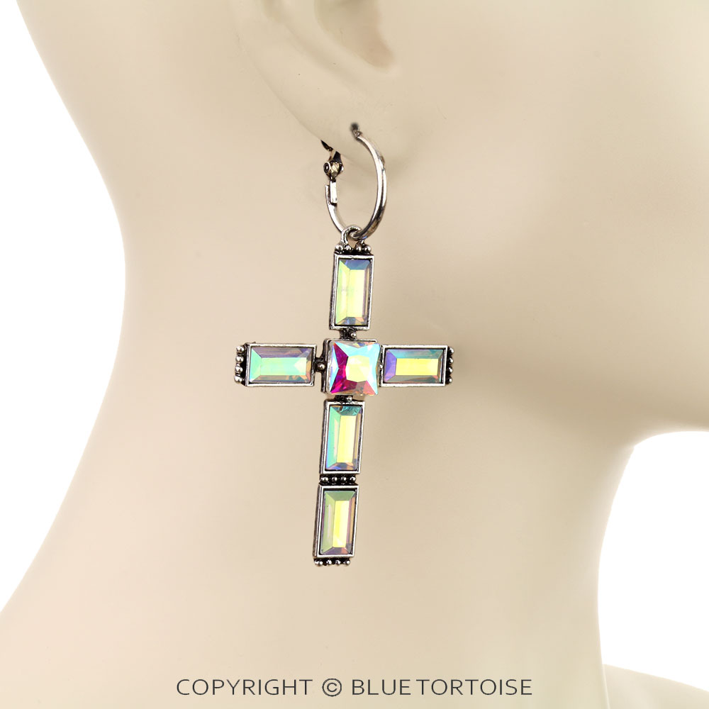 Western Cross Stone Hoop Earrings - Image 2