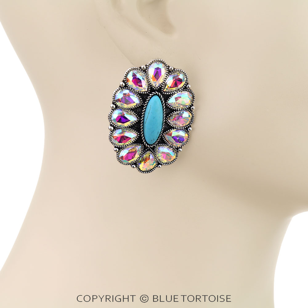 Western Concho Stone Stud Earrings - Image 2