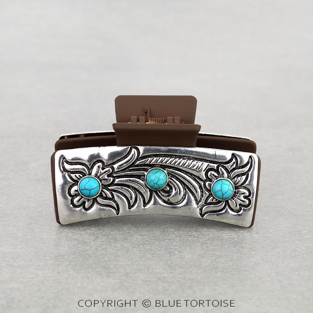 Western Floral Stone Metal Hair Claw Clip - Image 2