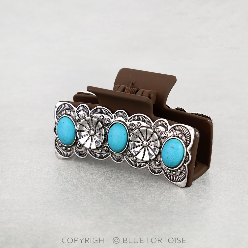 Western Concho Stone Metal Hair Claw Clip