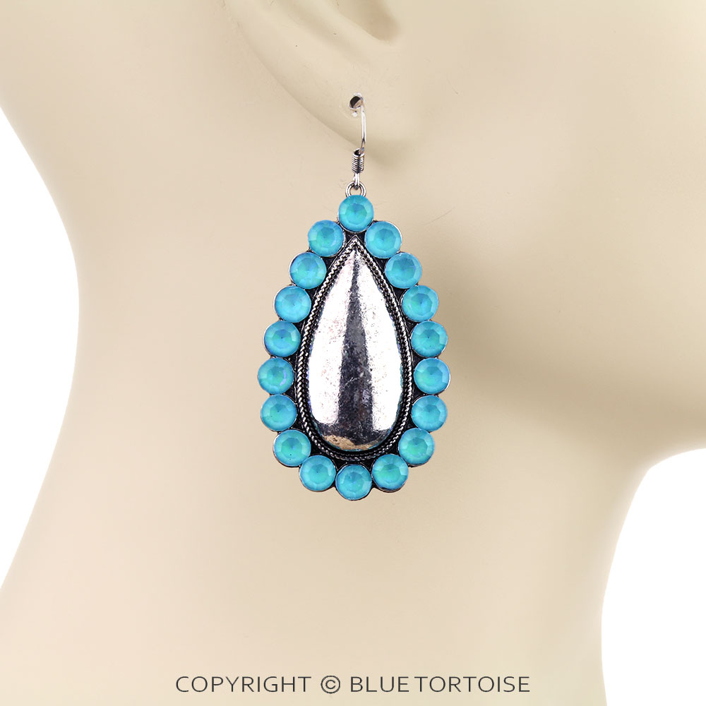 Western Teardrop Stone Dangle Earrings - Image 2