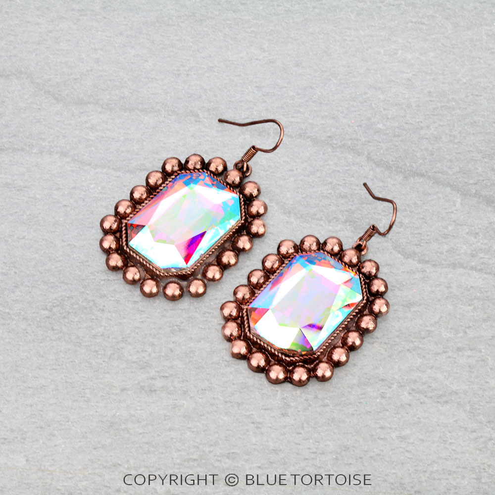 Western Rectangle Stone Dangle Earrings