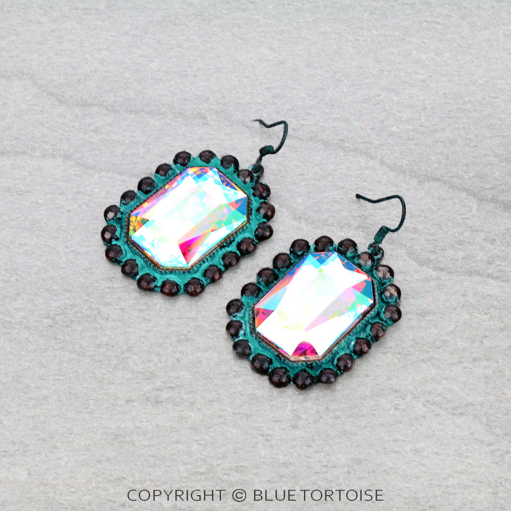 Western Rectangle Stone Dangle Earrings