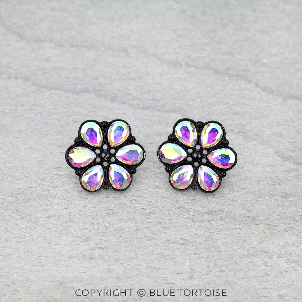Western Flower Concho Stone Stud Earrings