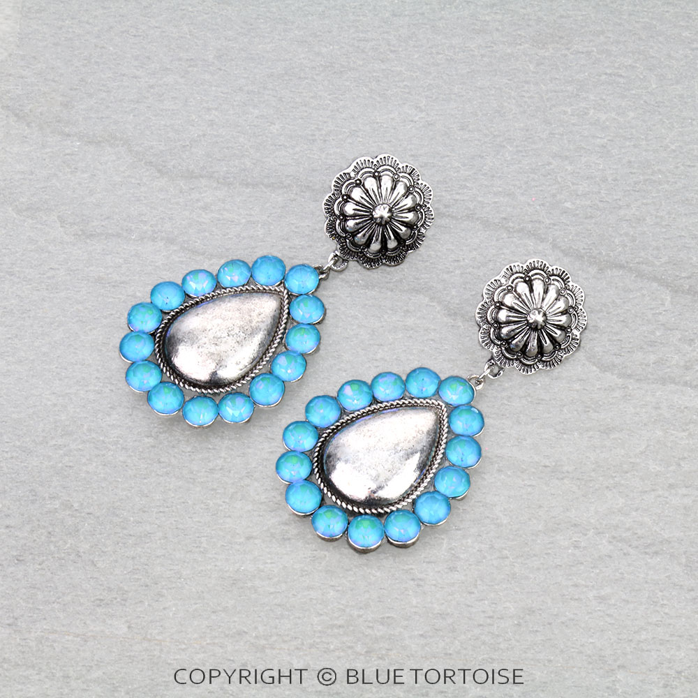 Western Teardrop Stone with Concho Stud Earrings