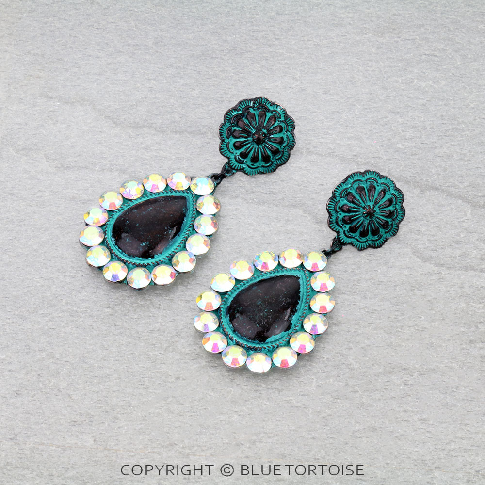 Western Teardrop Stone with Concho Stud Earrings