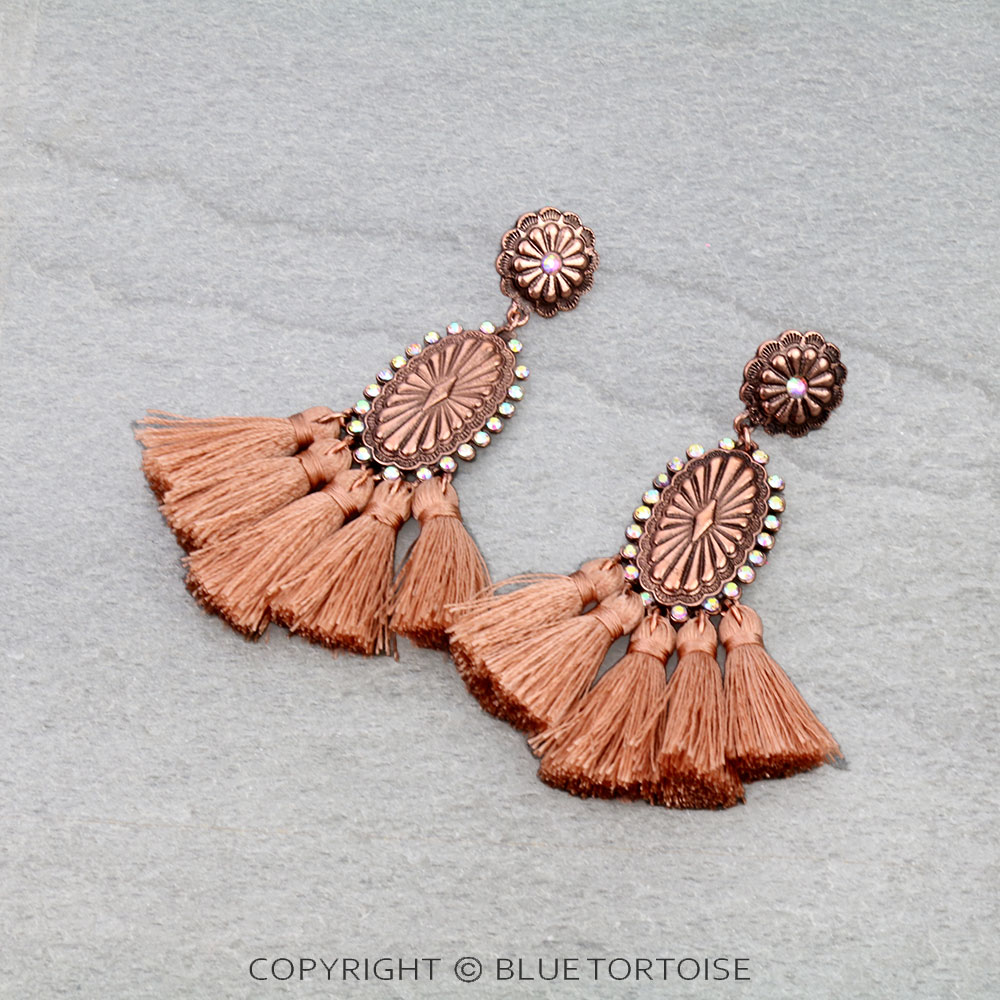 Western Concho Stone with Tassel Stud Earrings