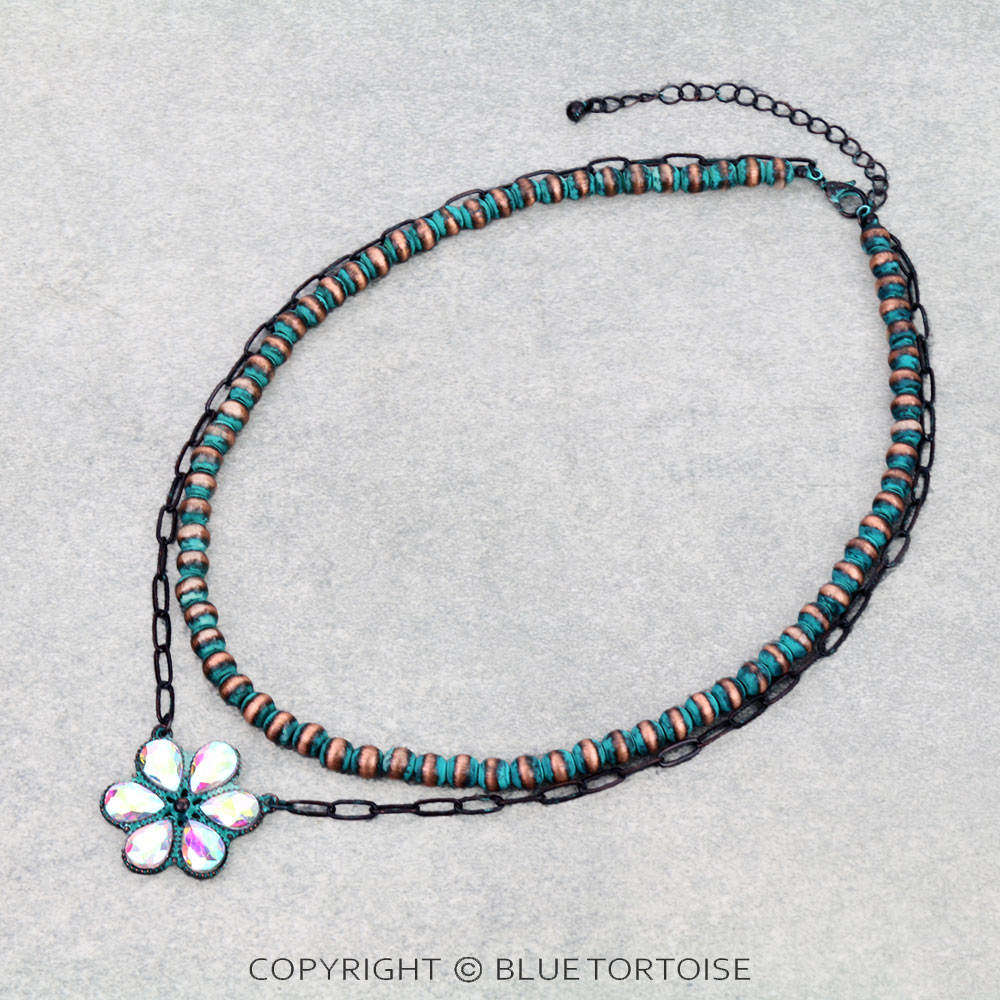 2Row Flower Pendant Necklace