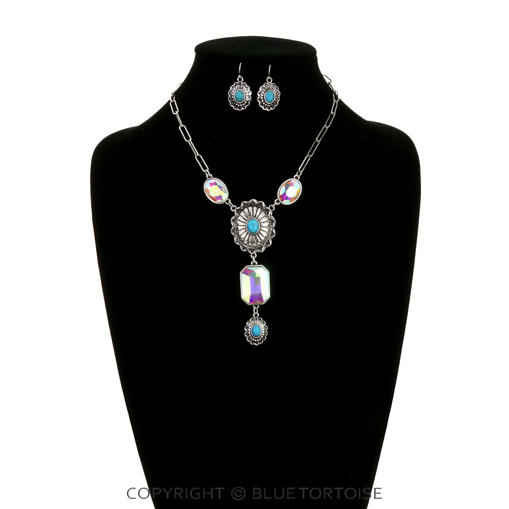 Western Concho Stone Y Necklace Set - Image 2