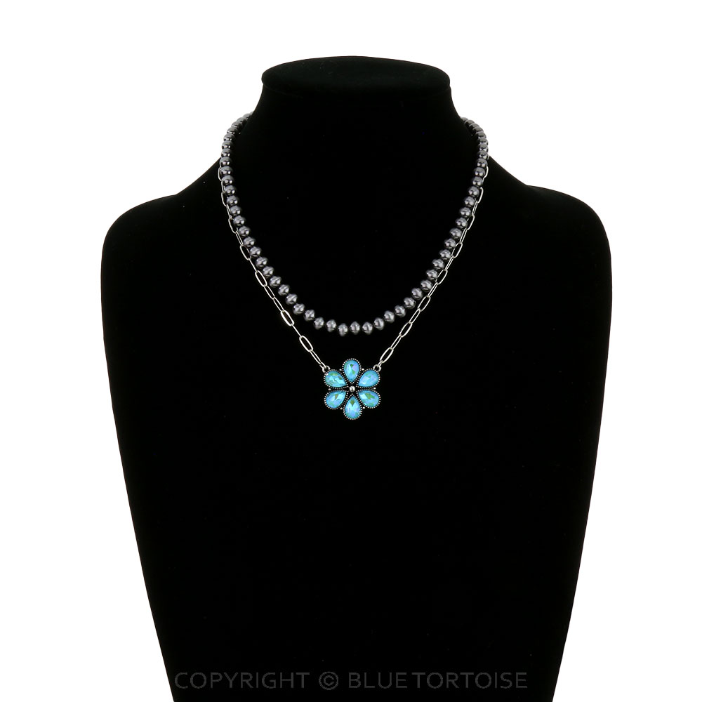 2Row Flower Pendant Necklace - Image 2