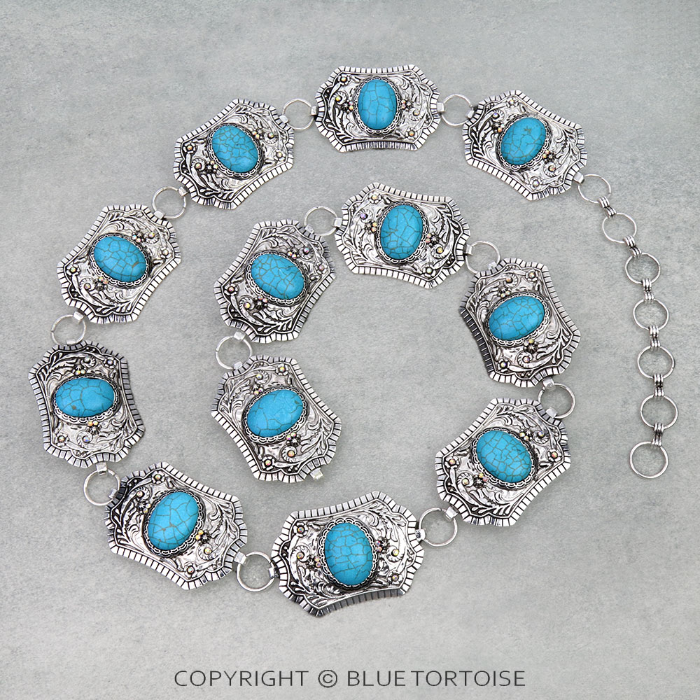 Western Rectangle Concho Stone Belt L/XL