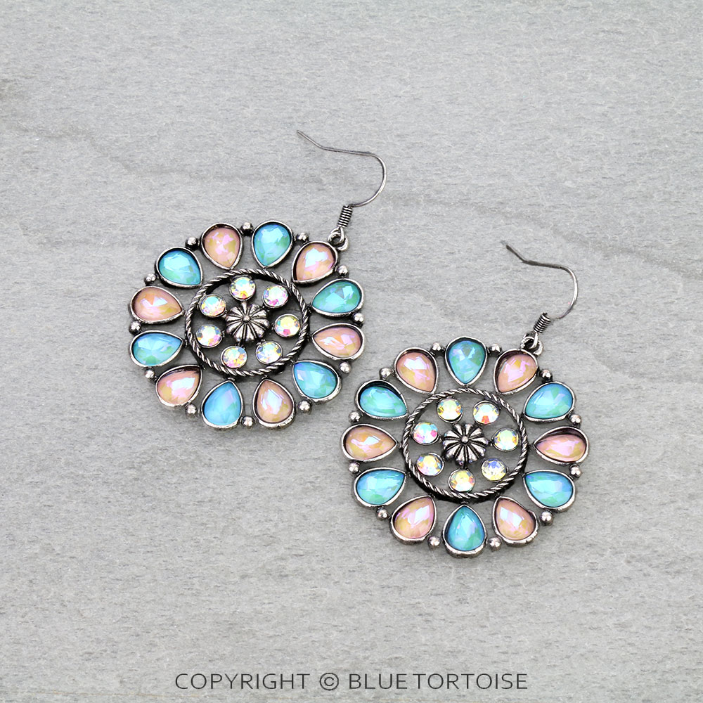 Western Concho Stone Dangle Earrings