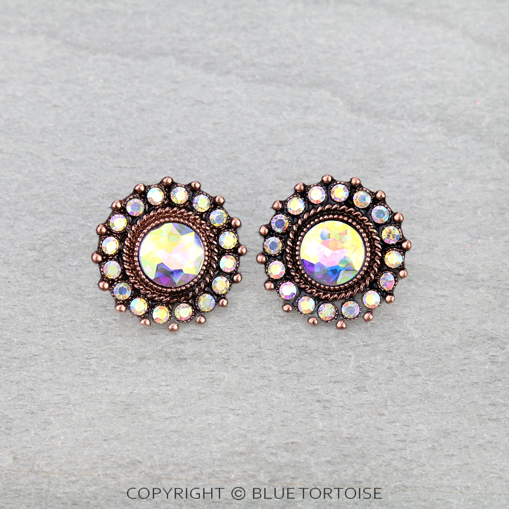 Western Concho Stone Stud Earrings