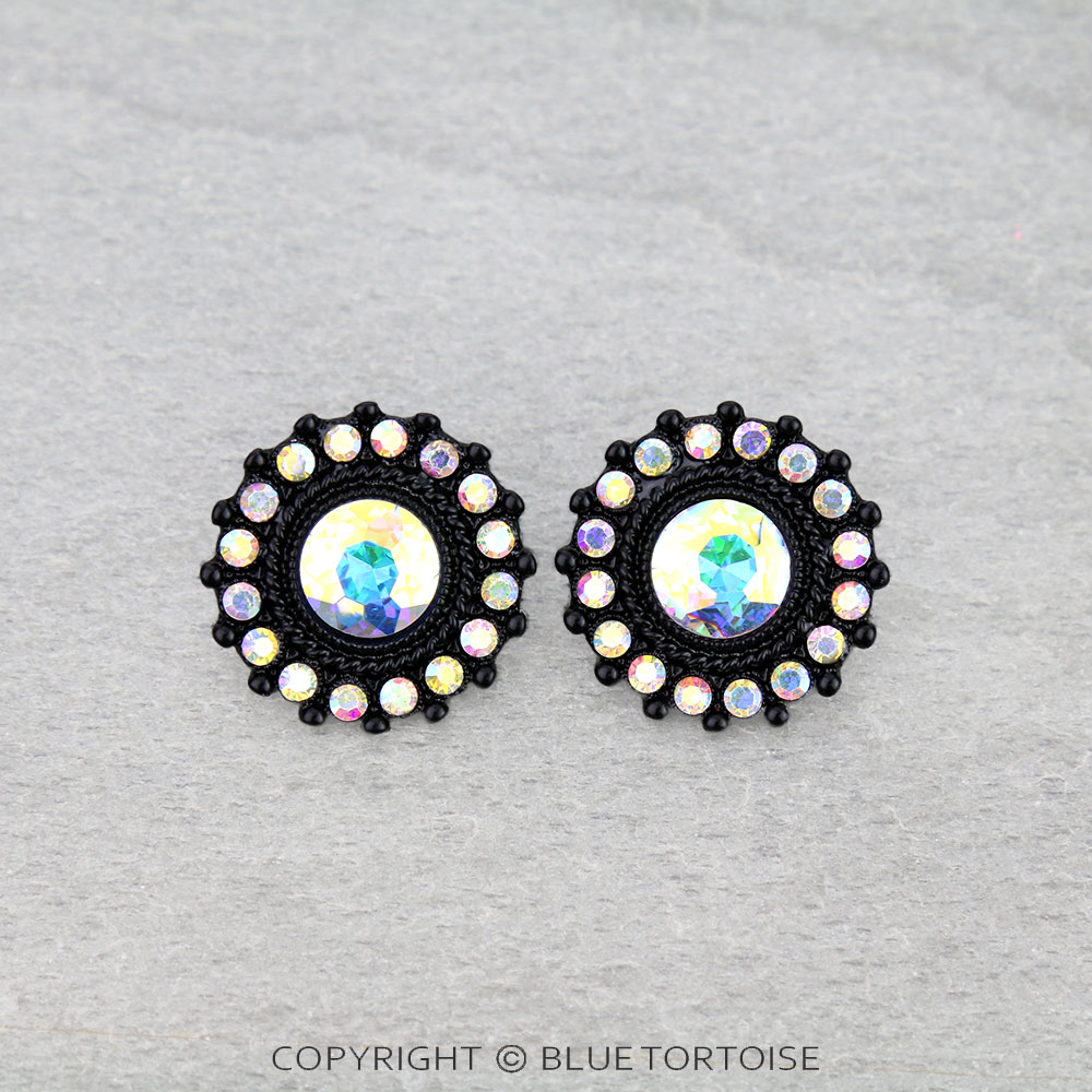 Western Concho Stone Stud Earrings