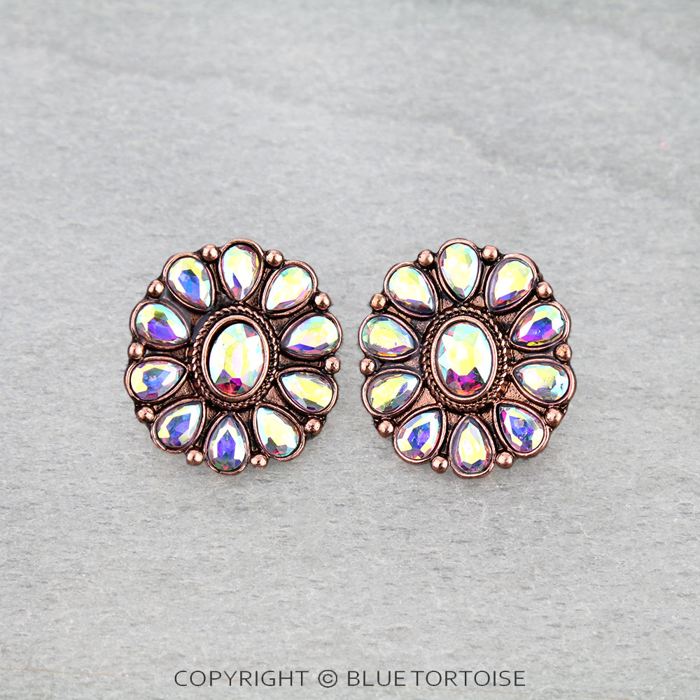 Western Concho Stone Stud Earrings