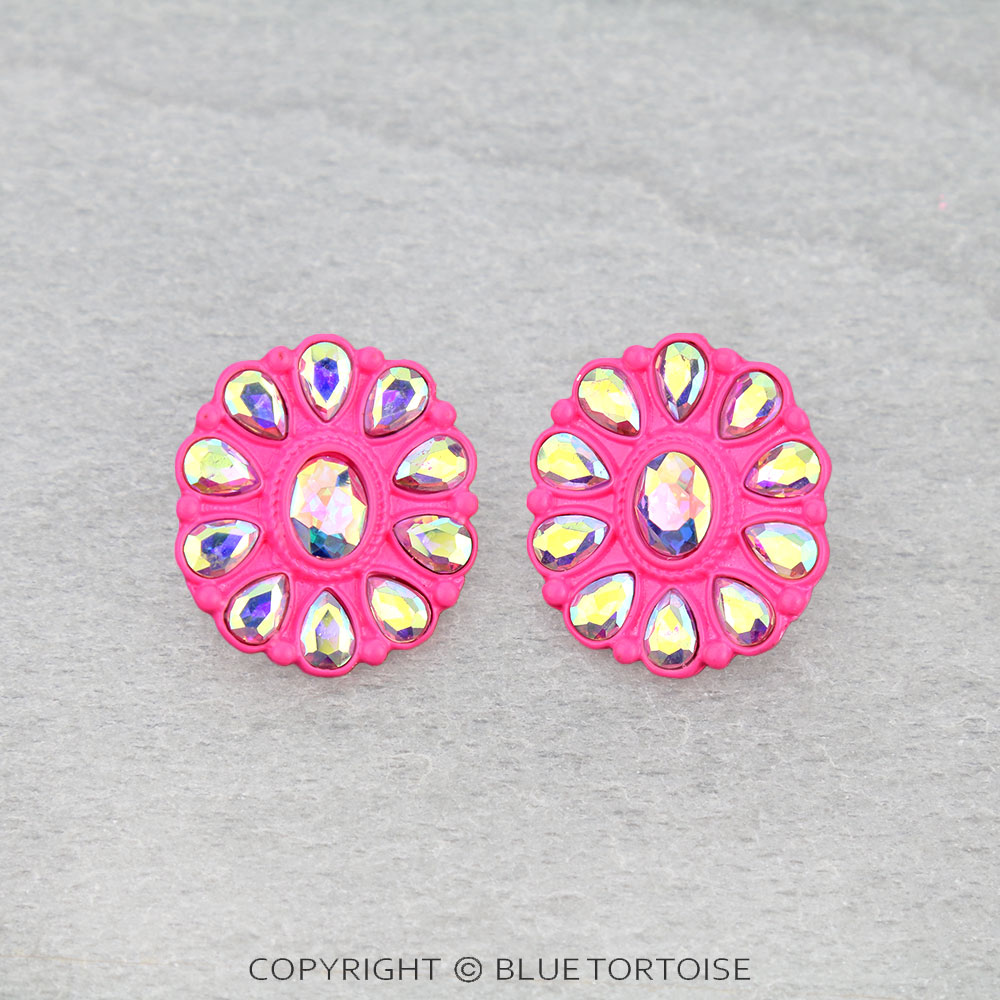 Western Concho Stone Stud Earrings