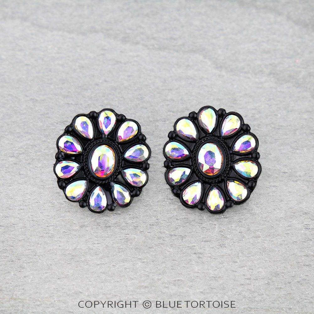 Western Concho Stone Stud Earrings