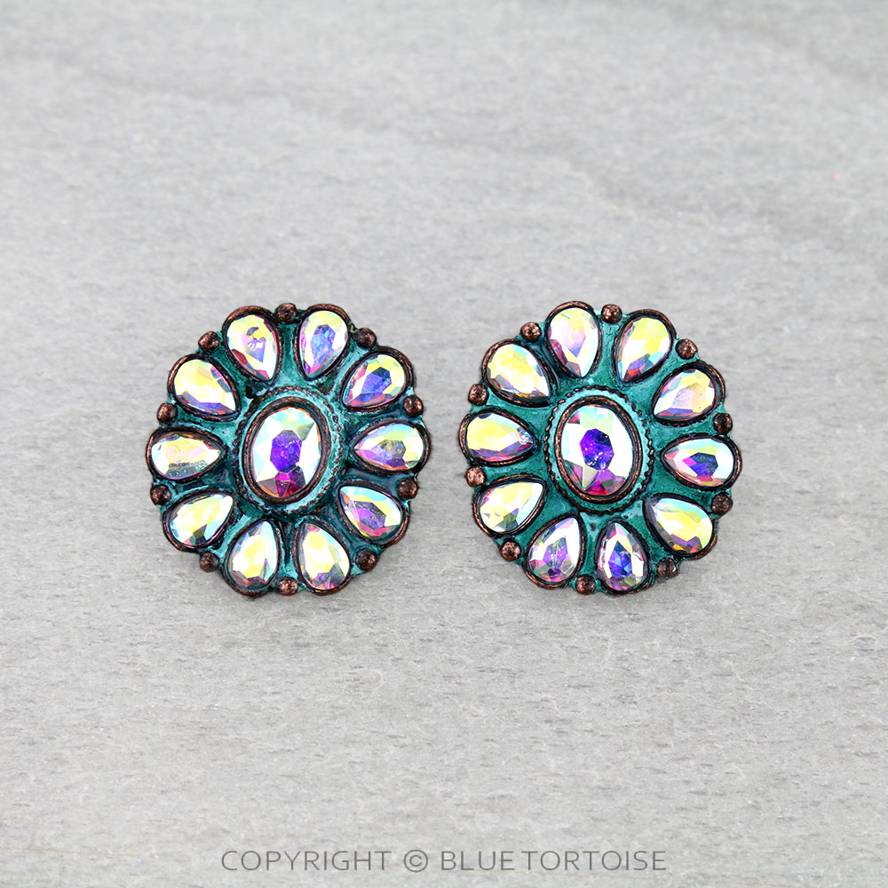 Western Concho Stone Stud Earrings