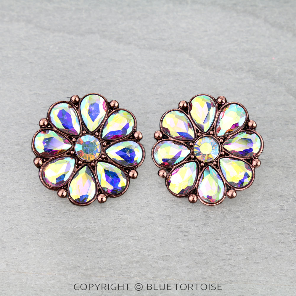 Western Flower Concho Stone Stud Earrings