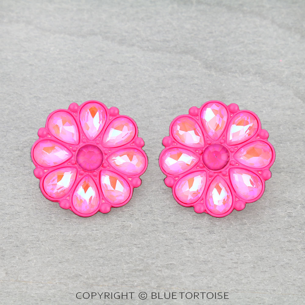 Western Flower Concho Stone Stud Earrings