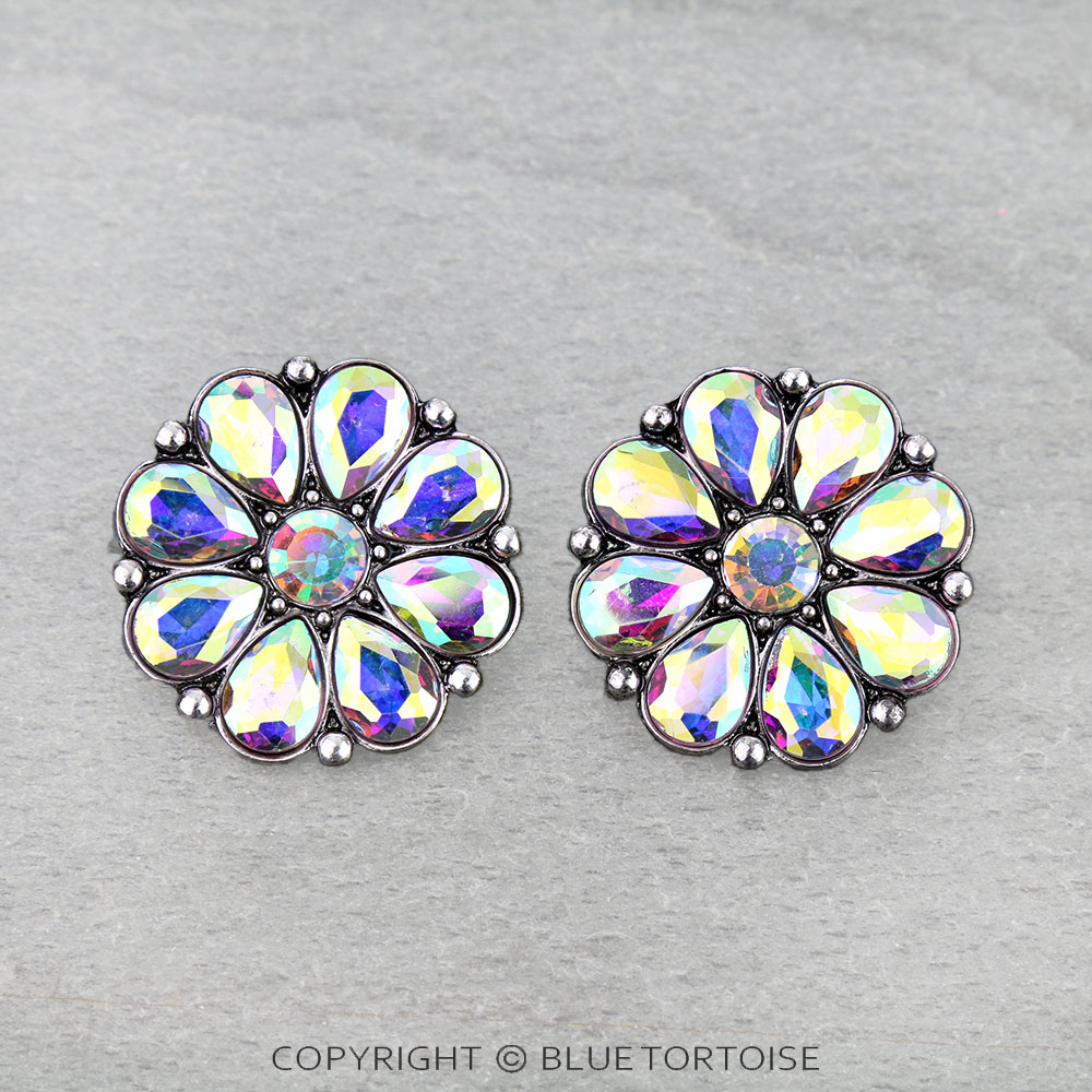 Western Flower Concho Stone Stud Earrings