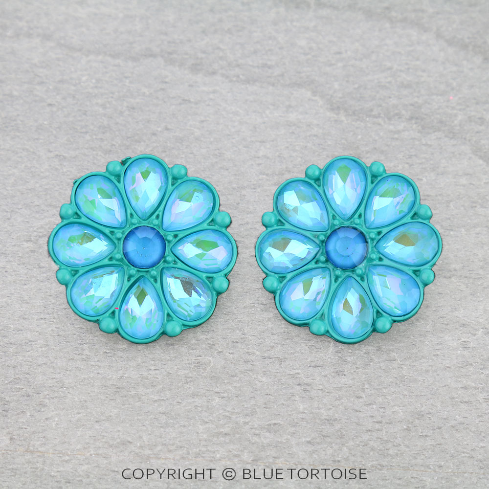 Western Flower Concho Stone Stud Earrings