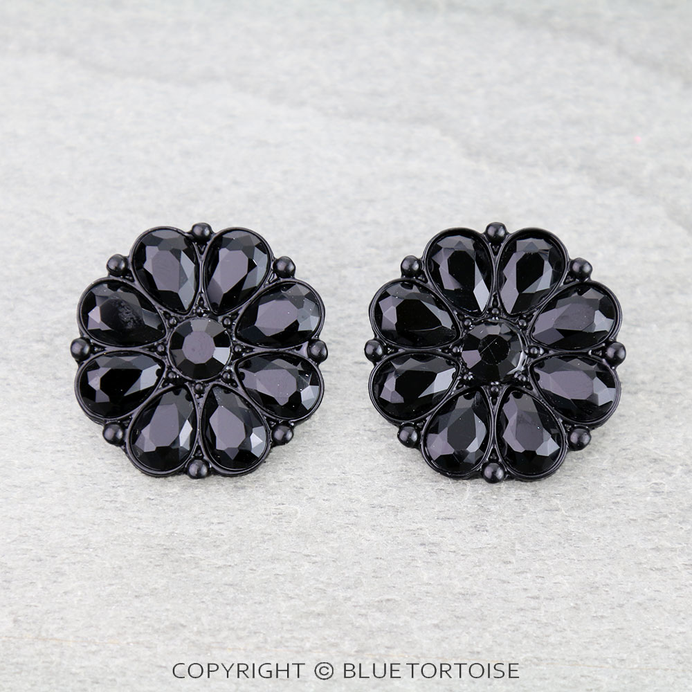Western Flower Concho Stone Stud Earrings