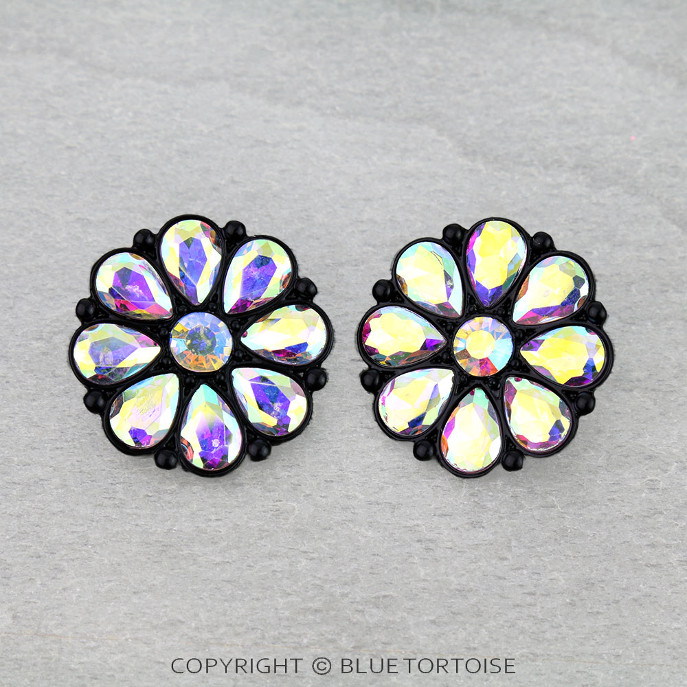 Western Flower Concho Stone Stud Earrings