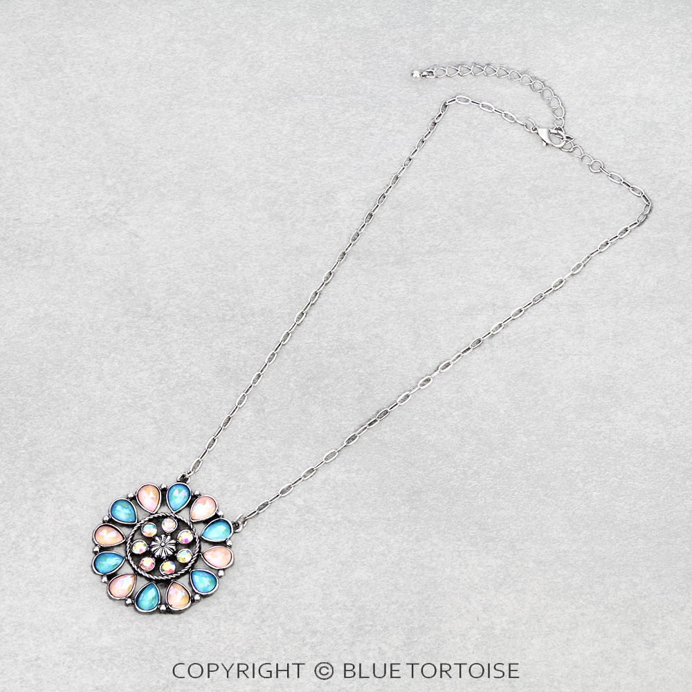 Western Concho Stone Pendant Necklace
