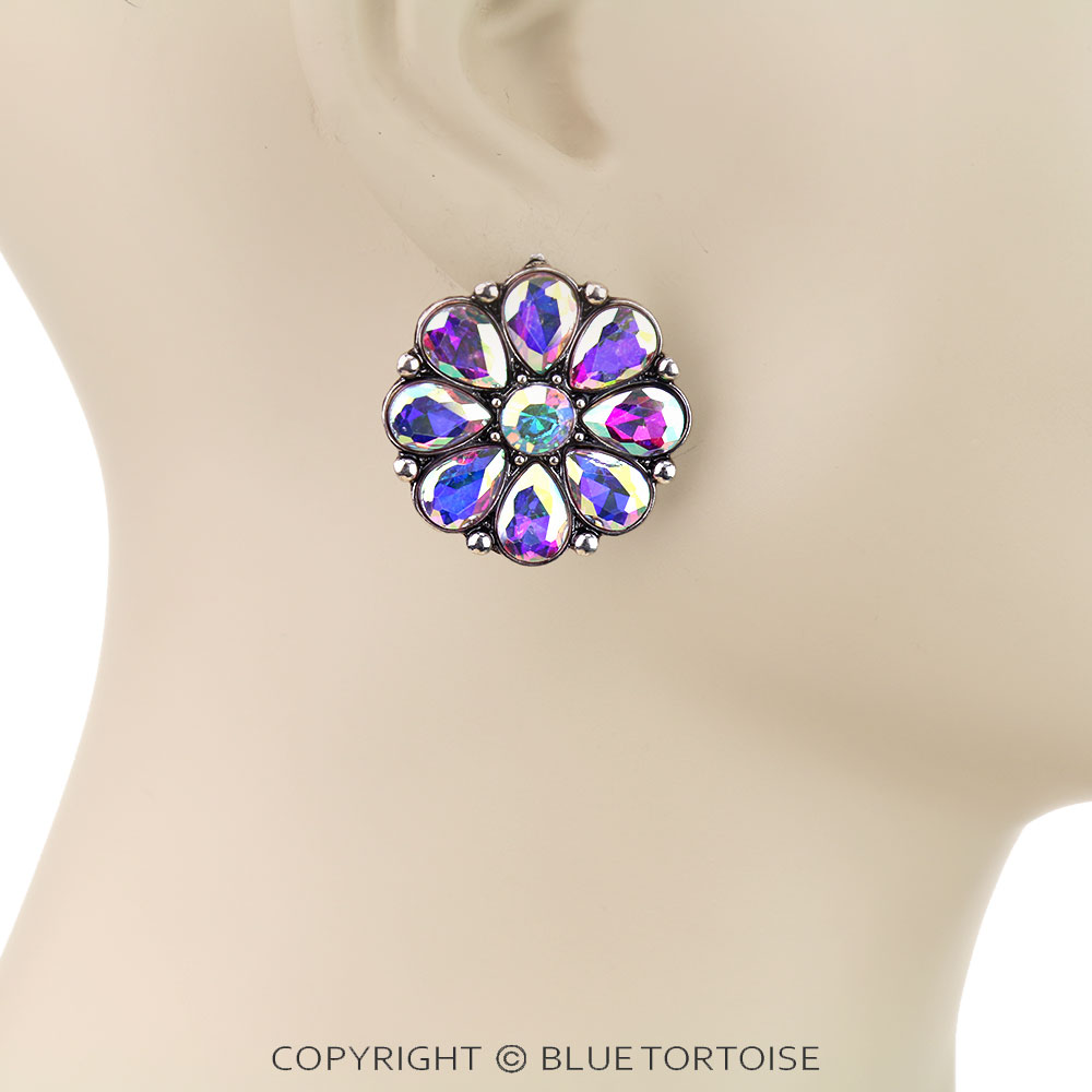 Western Flower Concho Stone Stud Earrings - Image 2